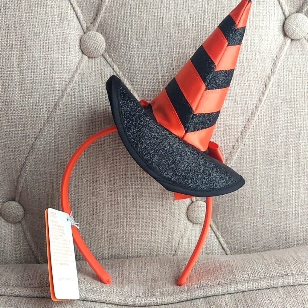 Gymboree Girl Witch Hat Headband Halloween - orange / black - One Size